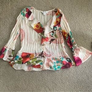 Vintage Y2K Allison Taylor Ruffle Floral Blouse Size Small